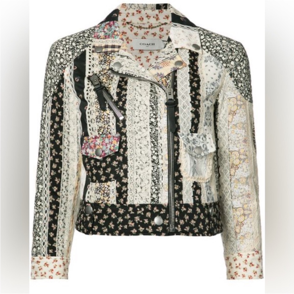 EUC Coach Women's Floral Patchwork Moto Jacket